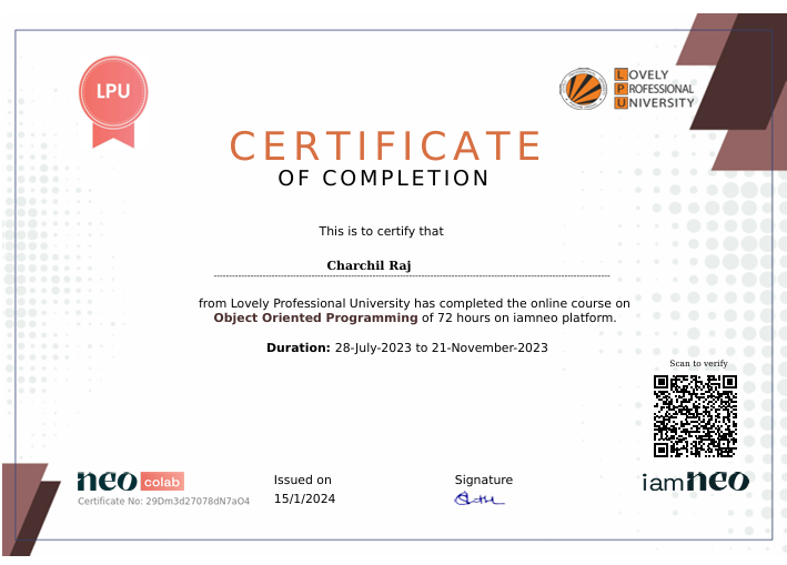 Object Oriented Programming Certificate